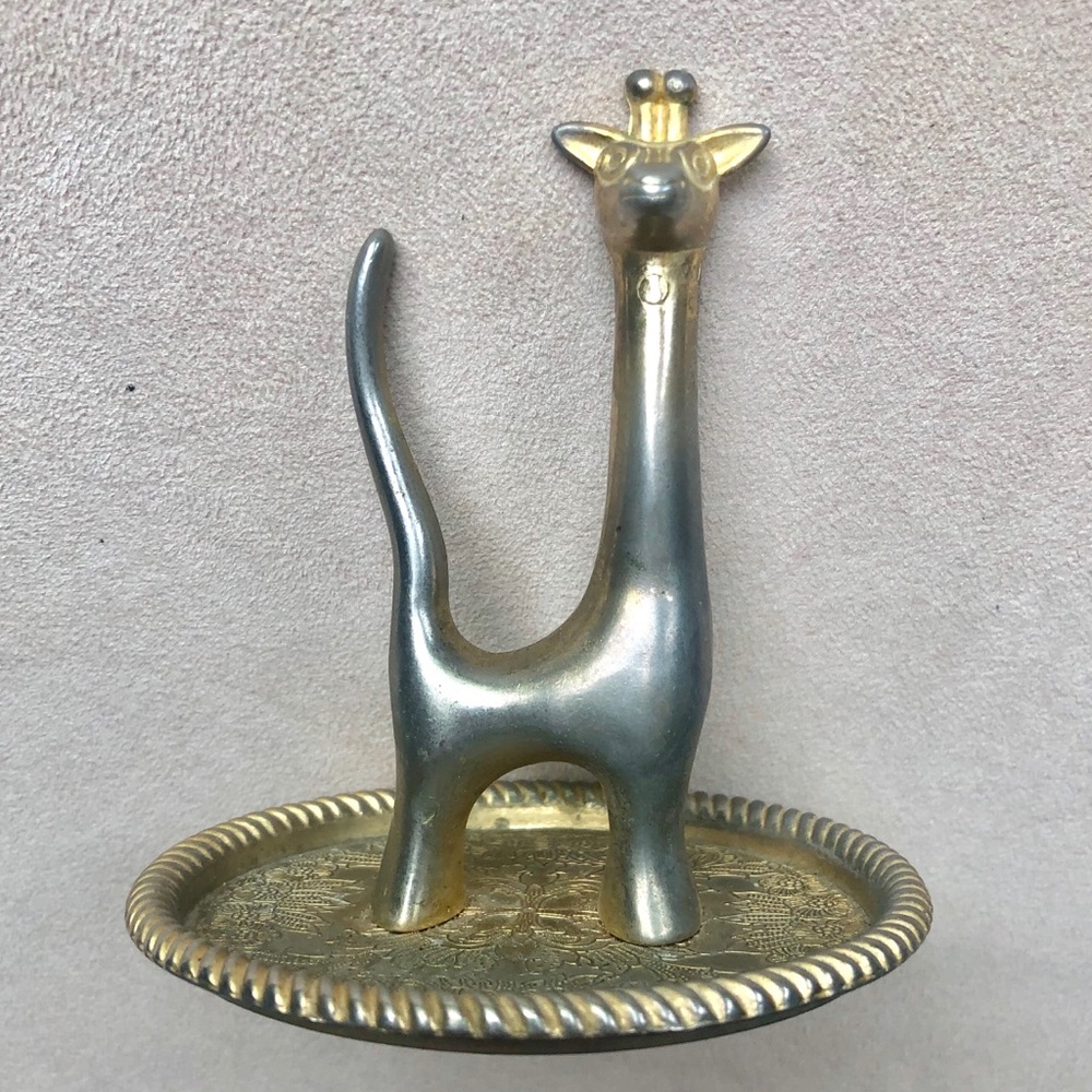 Vintage Brass Giraffe Ring Jewelry Holder Tray